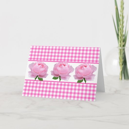 Roze en witte Gingham Roos Blank Binnenkaart Kaart (Voorkant)