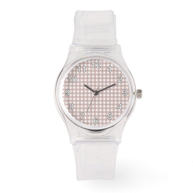Roze en witte gingham ruitjespatroon horloge (Voorkant)