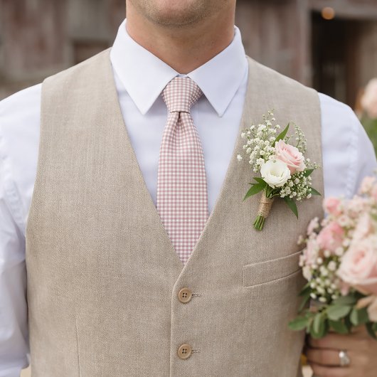 Roze en witte gingham ruitjespatroon stropdas