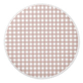 Roze en witte gingham ruitpatroon keramische knop (Voorkant)