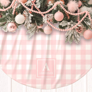 Roze en Witte Gingham Schotse Monogram Kerstboom Rok