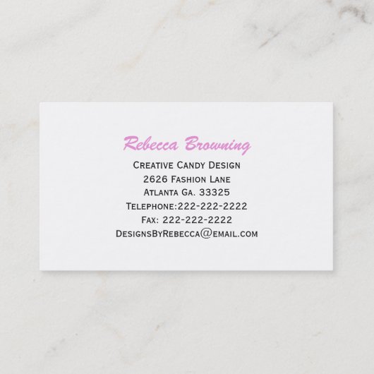 Roze en witte gingham: Snoep Visitekaartje (Achterkant)