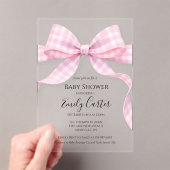Roze en Witte Gingham Strik Babyshower Uitnodiging (Insitu (Draagbaar))