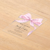 Roze en Witte Gingham Strik Babyshower Uitnodiging (Laagn)