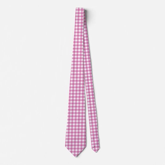 Roze en witte gingham stropdas (Voorkant)