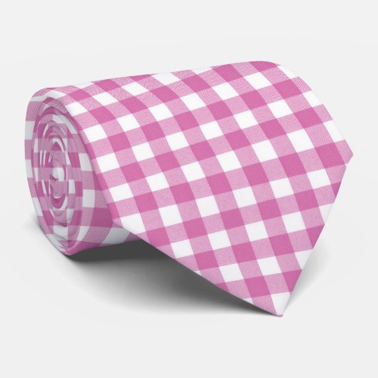 Roze en witte gingham stropdas (Opgerold)