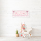 Roze en Witte Gingham Verjaardag Spandoek (Insitu)