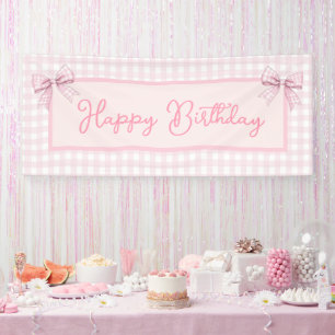 Roze en Witte Gingham Verjaardag Spandoek