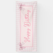 Roze en Witte Gingham Verjaardag Spandoek (Verticaal)
