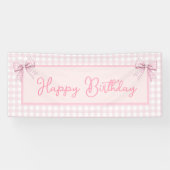 Roze en Witte Gingham Verjaardag Spandoek (Horizontaal)