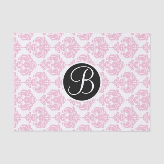 Roze en witte glam Damask Monogram Letter Initiaal Tissuepapier (Voorkant)