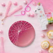 Roze en Witte Glanzende Diamanten Spinnenweb Papieren Bordje (Feest)