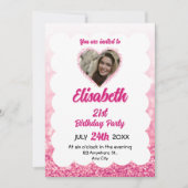 Roze en witte glitter 15e verjaardag foto kaart (Voorkant)