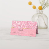 Roze en witte glitter Gold Stripe Plaatskaartje (Voorkant)
