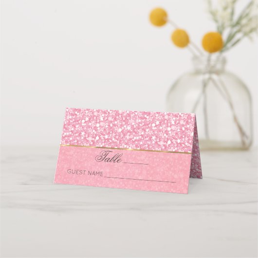 Roze en witte glitter Gold Stripe Plaatskaartje (Voorkant)