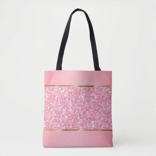 Roze en witte glitter met gouden strepen tote bag (Voorkant)