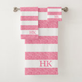Roze en witte glitter strepen patroon bad handdoek (Insitu)