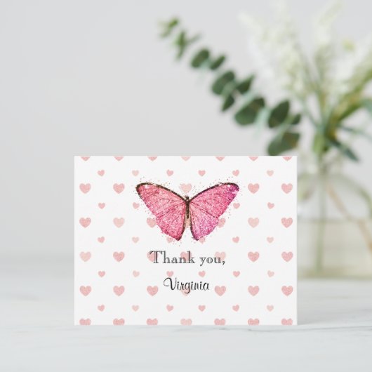 Roze en witte glittersjabloon voor dank je wel briefkaart (Staand voorkant)