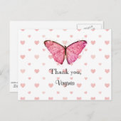 Roze en witte glittersjabloon voor dank je wel briefkaart (Voorkant / Achterkant)