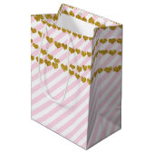 Roze en witte gouden harten Birthday Party Gift Ba Medium Cadeauzakje (Voorkant Gekanteld)