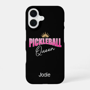 Roze en Witte Gouden Kroon Pickleball Koningin iPhone 16 Hoesje