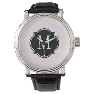 Roze en witte Griekse sleutel Horloge