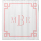Roze en witte Griekse sleutel | Met monogram Douchegordijn (Voorkant)