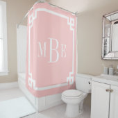 Roze en witte Griekse sleutel | Monogram Douchegordijn (In situ)