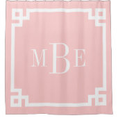 Roze en witte Griekse sleutel | Monogram Douchegordijn (Voorkant)