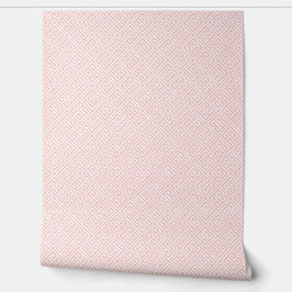 Roze en witte Griekse sleutelpatroon Behang