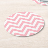 Roze en witte grote Chevron ZigZag Pattern Ronde Kartonnen Onderzetter (Gebogen)