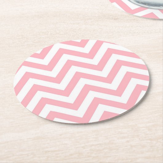 Roze en witte grote Chevron ZigZag Pattern Ronde Kartonnen Onderzetter (Gebogen)