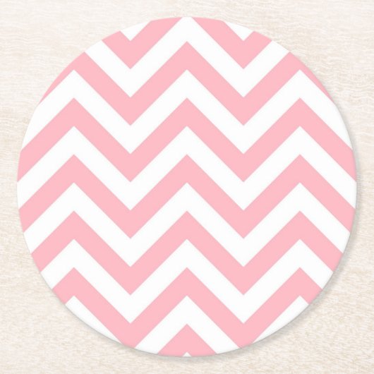 Roze en witte grote Chevron ZigZag Pattern Ronde Kartonnen Onderzetter (Voorkant)