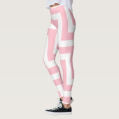Roze en Witte Grote Grootte Diagonale Chevron Leggings (Links)