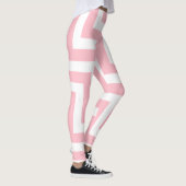 Roze en Witte Grote Grootte Diagonale Chevron Leggings (Rechts)
