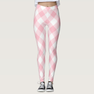 Roze en Witte Grote Grootte Diagonale Gingham-Cont Leggings