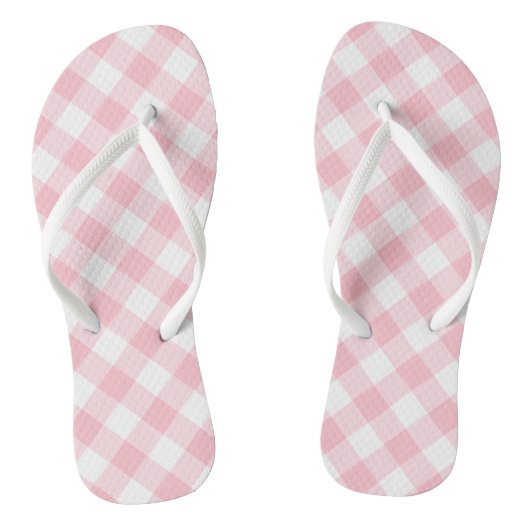 Roze en Witte Grote Grootte Diagonale Gingham-Cont Teenslippers (Voetbed)