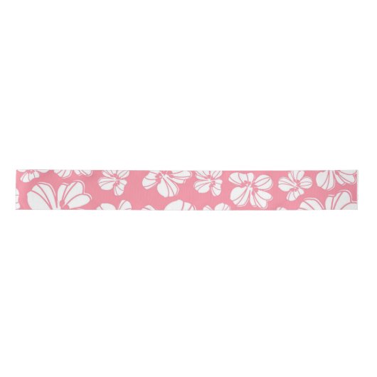 Roze en witte grote Hawaiian Floral Satijnen Lint (Voorkant)