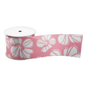 Roze en witte grote Hawaiian Floral Satijnen Lint (Spoel)