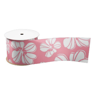 Roze en witte grote Hawaiian Floral Satijnen Lint