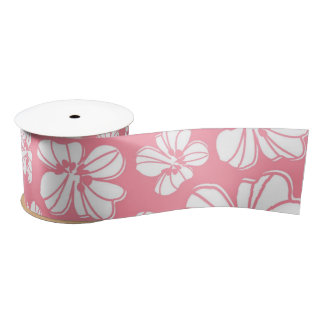 Roze en witte grote Hawaiian Floral Satijnen Lint