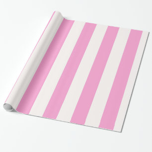 Roze en Witte Grote Streeppatroon Cadeaupapier