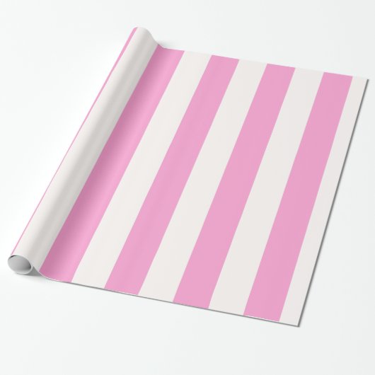 Roze en Witte Grote Streeppatroon Cadeaupapier (Uitgerold)