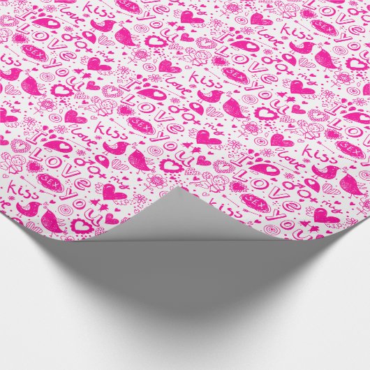 Roze en witte haren, vogels, kubusvormig, kus Love Cadeaupapier (Hoek)