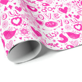 Roze en witte haren, vogels, kubusvormig, kus Love Cadeaupapier (Rol Hoek)