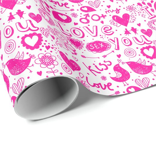 Roze en witte haren, vogels, kubusvormig, kus Love Cadeaupapier (Rol Hoek)