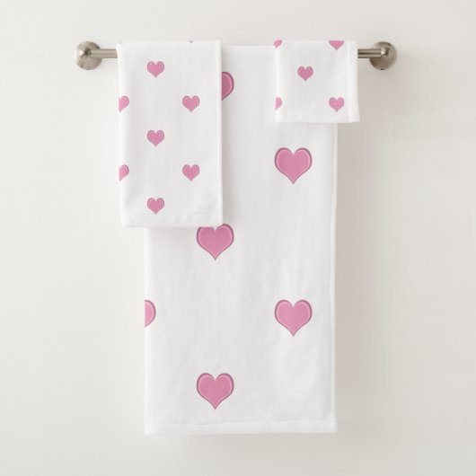 Roze en Witte Hart Patroon Bad Handdoek (Insitu)