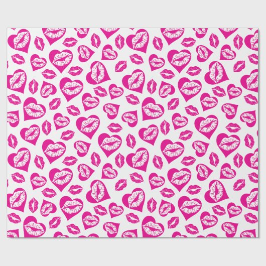 Roze en witte harten en kussen cadeaupapier (Vlak)