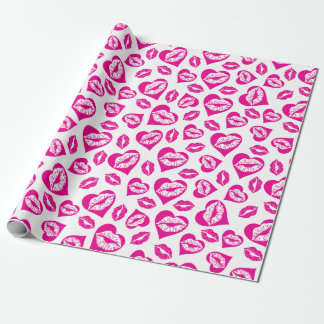 Roze en witte harten en kussen cadeaupapier