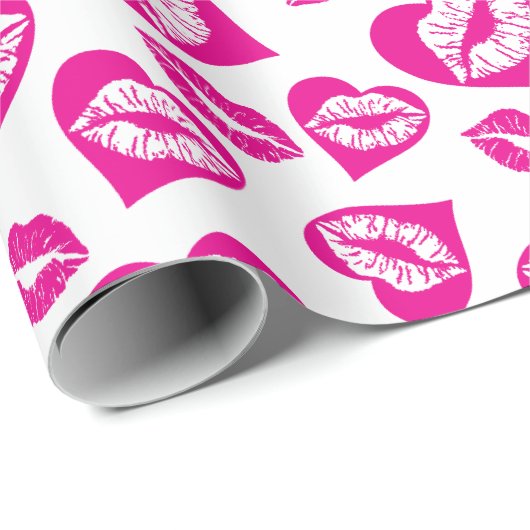 Roze en witte harten en kussen cadeaupapier (Rol Hoek)